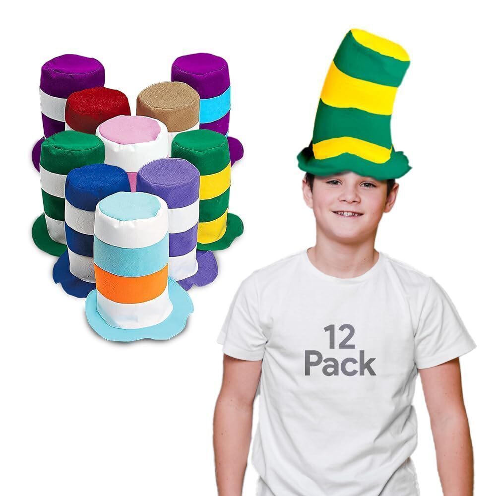 7719 Stove Pipe Hats - Party Hats for Adults – Felt Top Hat – Bulk Assorted